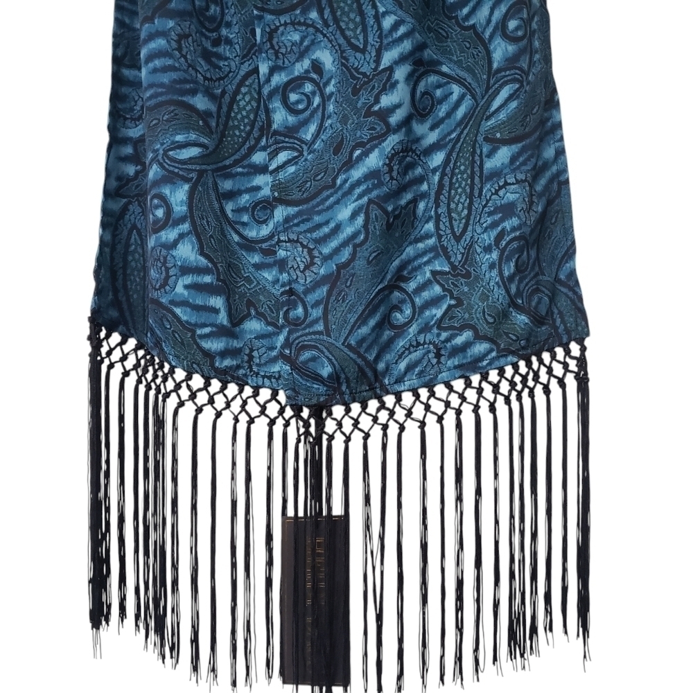 NWT Heidi Daus Luxury Evening Scarf Teal & Black Paisley Victorian Gothic - Picture 3 of 6
